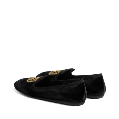 Miu Miu Logo-embroidered Velvet Slippers In Black