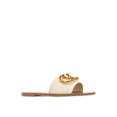 Valentino Garavani Vlogo Leather Flat Sandals In White