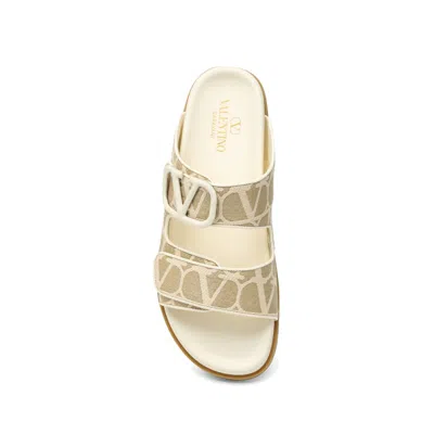 Valentino Vlogo Toile Iconographe Slide Sandal In Ivory