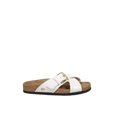 Valentino Velluto Leather Crisscross Buckle Sandals In White