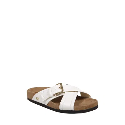 Valentino Velluto Leather Crisscross Buckle Sandals In White