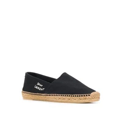 Saint Laurent Canvas Slip-on Espadrilles With Embroidered Logo Detail In Black