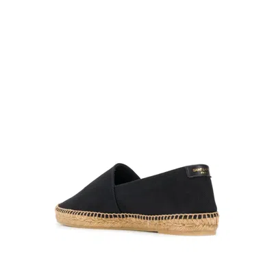 Saint Laurent Canvas Slip-on Espadrilles With Embroidered Logo Detail In Black