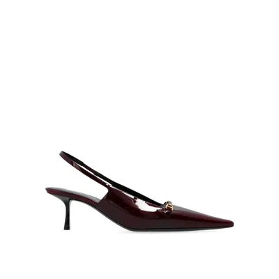 Saint Laurent Hermione Leather Kitten Slingback Pumps In Burgundy