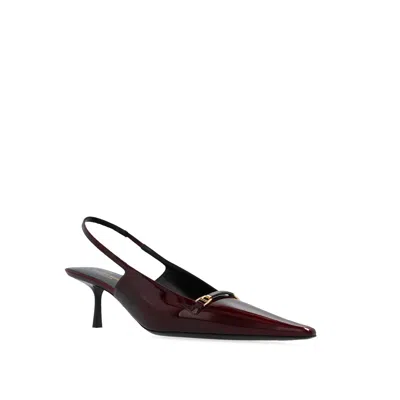 Saint Laurent Hermione Leather Kitten Slingback Pumps In Burgundy