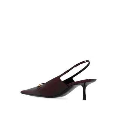 Saint Laurent Hermione Leather Kitten Slingback Pumps In Burgundy