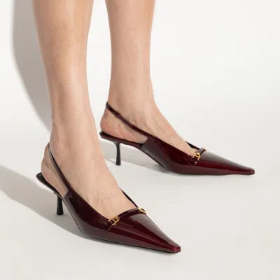 Saint Laurent Hermione Leather Kitten Slingback Pumps In Burgundy