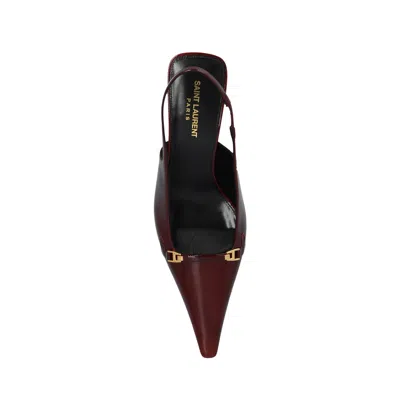 Saint Laurent Hermione Leather Kitten Slingback Pumps In Burgundy