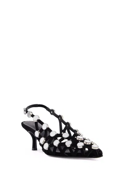 Attico The  Black Open Lattice Design Low-heeled Shoes In Black