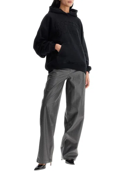 Rotate Birger Christensen Oversized Black Hoodie With Embossed Logo In Black