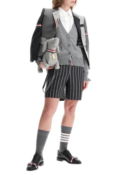 Thom Browne Four Bar Stripe Cotton Blend Knit V-neck Cardigan In Grey