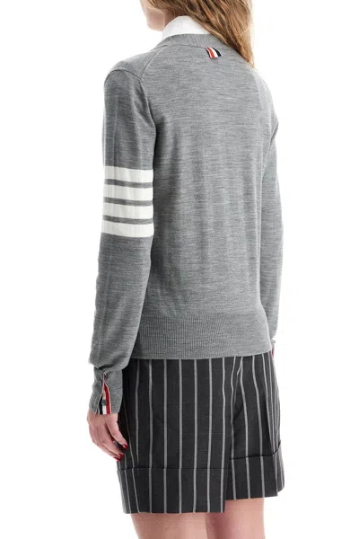 Thom Browne Four Bar Stripe Cotton Blend Knit V-neck Cardigan In Grey