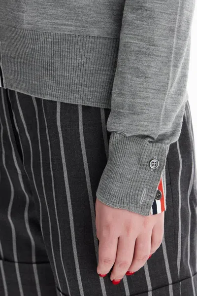 Thom Browne Four Bar Stripe Cotton Blend Knit V-neck Cardigan In Grey