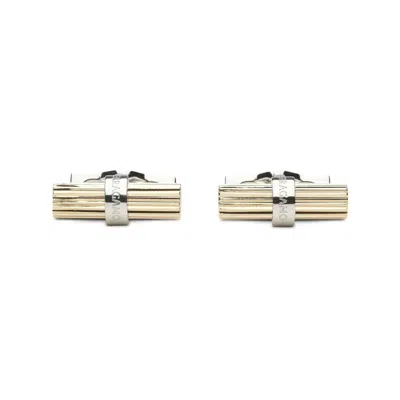 Ferragamo Two Tone Cylindrical Cufflinks In Gold