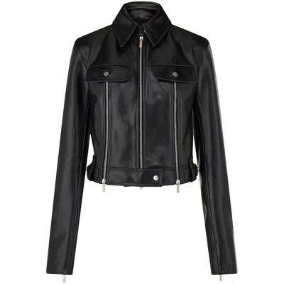 Ferragamo Biker Jacket With Vertical Zip Detail In Black