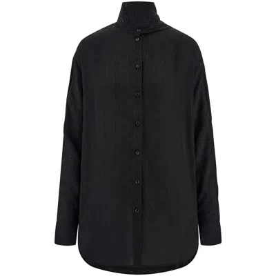 Ferragamo Sash-collar Silk Blouse In Black