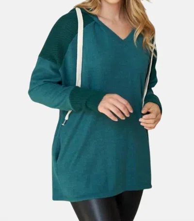 White Birch Two Tone Fuzzy Hoodie In Green In Green