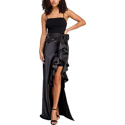City Studio Juniors Womens Mixed Media Cascading Maxi Dress In Black