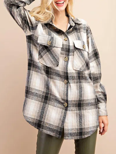 Kori Plaid Shirt Jacket In Black/tan In Multi