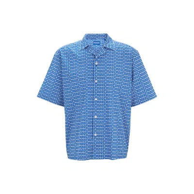 Hugo Boss Oversize-fit Shirt With Print In Blue