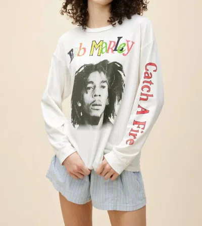 Daydreamer Bob Marley Catch A Fire Relaxed Long Sleeve Tee Shirt In White