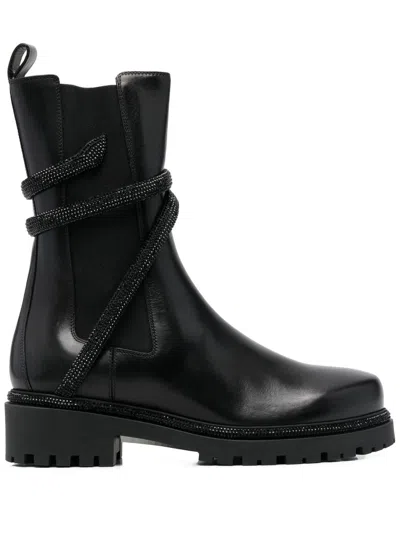 René Caovilla Cleo Combat Biker Boot In Black