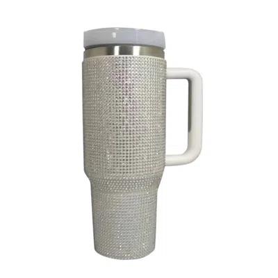 Love Salve Rhinestone Stainless Steel Tumbler With Straw In White In White