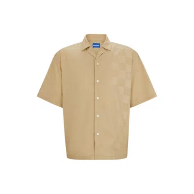 Hugo Boss Oversize-fit Shirt With Print In Beige