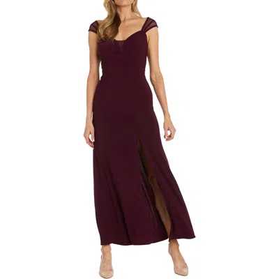 R & M Richards Womens Mesh-sleeves Long Evening Dress In Pink