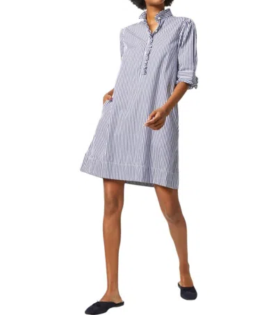 Ann Mashburn Elbow-sleeved Frill Dress In Navy Awning Stripe In Multi