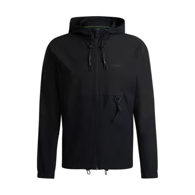 Hugo Boss Regular-fit Zip-up Hoodie With Quick-dry Performance In Black