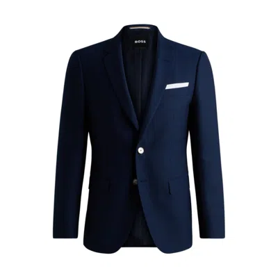 Hugo Boss Slim-fit Jacket In Patterned Wool In Blue