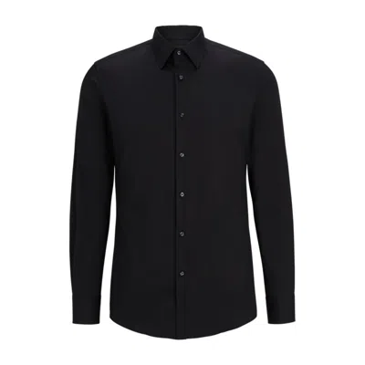 Hugo Boss Slim-fit Shirt In Performance-stretch Cotton-blend Jersey In Black