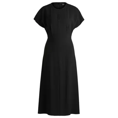 Hugo Boss Keyhole-neckline Dress With Pliss Insert In Black