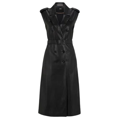Hugo Boss Faux-leather Dress With Double-breasted Front In Black