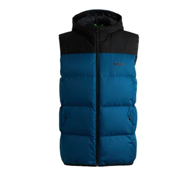 Hugo Boss Water-repellent Down Gilet With Logo Print In Blue