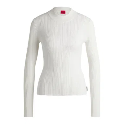 Hugo Boss Slim-fit Sweater With Irregular Ribbed Structure In White