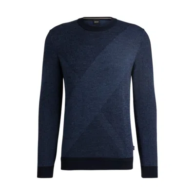 Hugo Boss Virgin-wool Sweater With Two-tone Jacquard Pattern In Blue