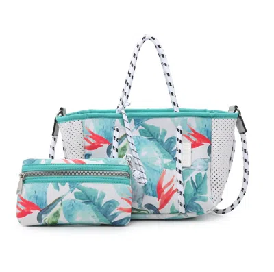 Jen & Co. Coralia Mini Neoprene Bag & Pouch Set In Tropical Green In Multi