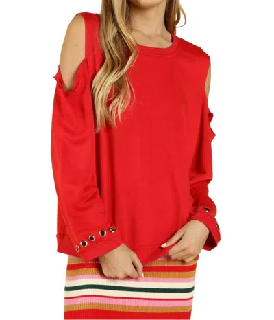 Honey Punch Distressed Grommet Top In Red In Red