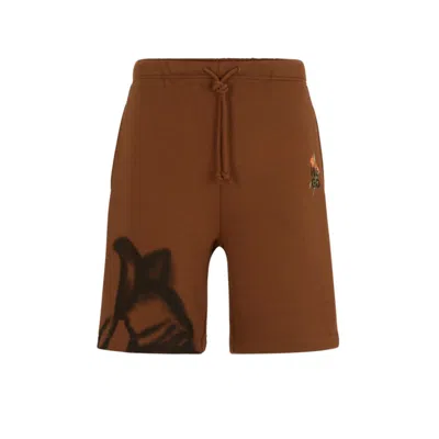 Hugo Boss Relaxed-fit Shorts With Floral Artwork In Brown