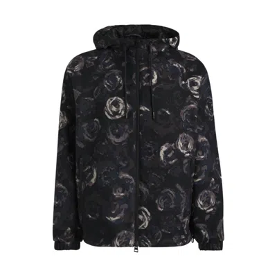 Hugo Boss Slim-fit Hooded Jacket With Gothic-rose Jacquard In Multi