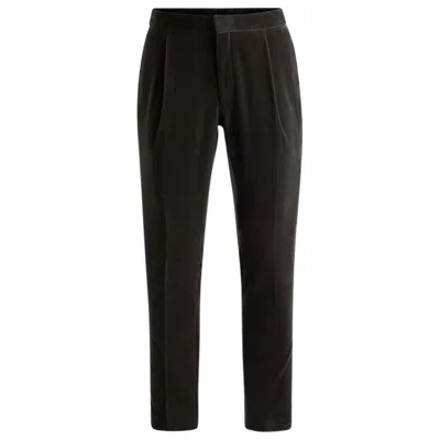 Hugo Boss Slim-fit Flat-front Trousers In Cotton Velvet In Grey