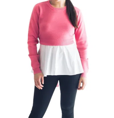 Falcon Park Payton Sweater & Shirt Combo Top In Pink/white In Multi