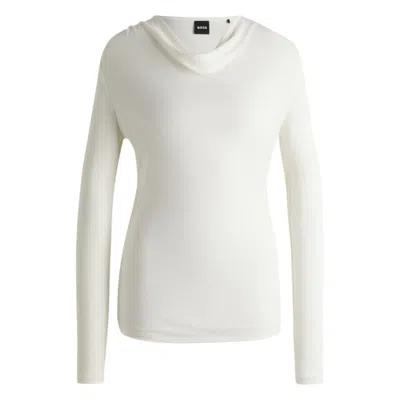 Hugo Boss Long-sleeved Top In Stretch Crepe With Cowl Neckline In White