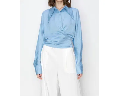 Ina Satin Wrap Cross Knot Detail Blouse In Blue In Blue