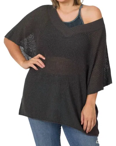 Zenana Plus Size Slouchy Sweater In Ash Grey In Multi