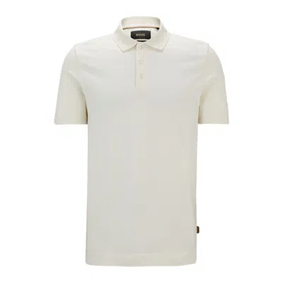 Hugo Boss Regular-fit Polo Shirt In Quilted Cotton And Silk In White