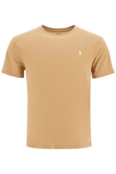 Polo Ralph Lauren Mens Cafe Tan Logo-embroidered Custom-fit Cotton-jersey T-shirt In Beige