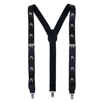 Ascentix Champagne Bottle Print Clip End Suspenders In Black